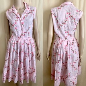 Totally stunning 1950s Sayde lightweight cotton floral embroidered striped dress